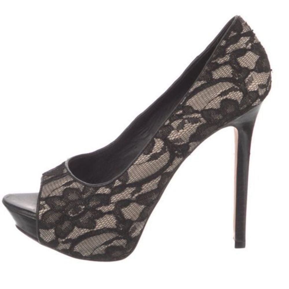 Black Lace Peep-Toe Stiletto Heels